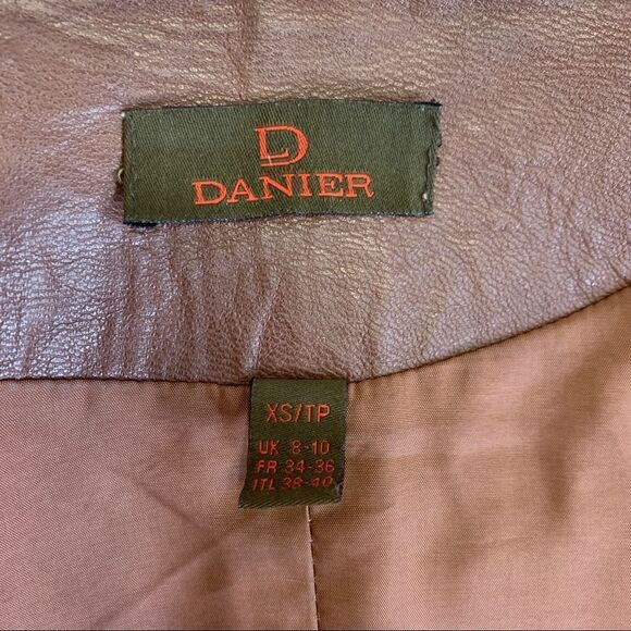DANIER Brown leather moto jacket size XS - Picture 8 of 12